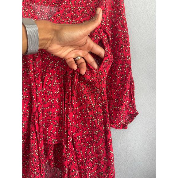 NWT's Free People Clara Floral Print Tunic Faux Wrap Red Mini Dress Size Xsmall - Picture 11 of 14